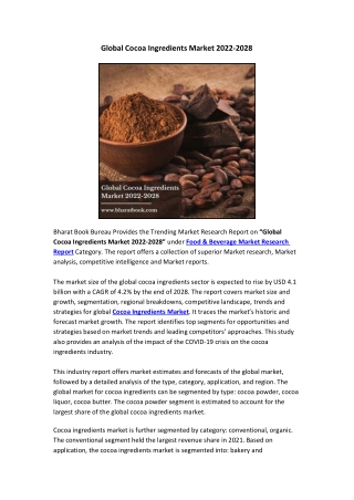 Global Cocoa Ingredients Market 2022-2028