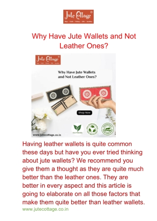 Why Have Jute Wallets and Not Leather Ones?