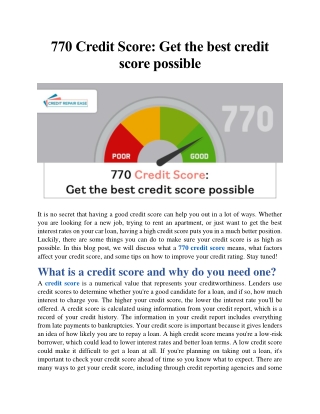 770 Credit Score: Get the best credit score possible