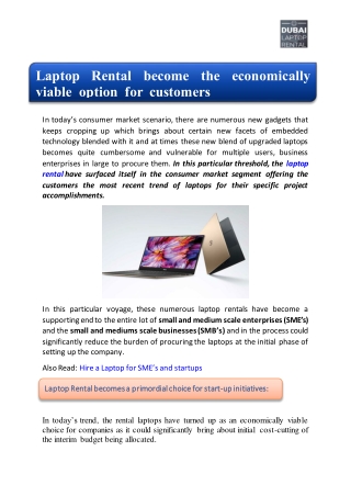 Laptop Rental become the economically viable option for customers