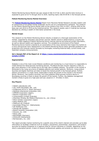 Patient Monitoring Device Market Trends, Opportunity, Challenge Restraints 2029