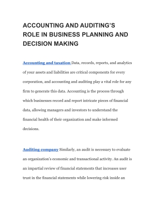 ACCOUNTING AND AUDITING’S ROLE IN BUSINESS PLANNING AND DECISION MAKING