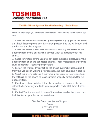 Toshiba Phone System Support