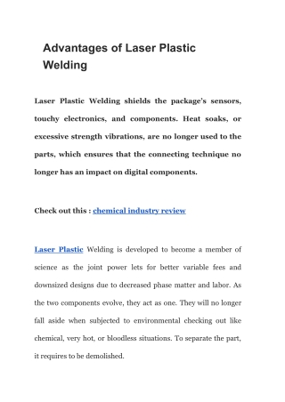 Advantages of Laser Plastic Welding