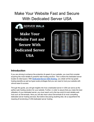 Make Your Website Fast and Secure With Dedicated Server USA