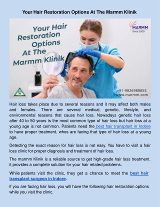 Your Hair Restoration Options At The Marmm Klinik