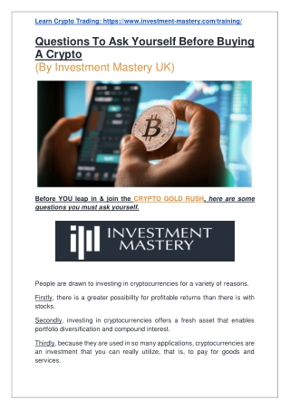 Questions To Ask Yourself Before Buying A Crypto By Investment Mastery UK
