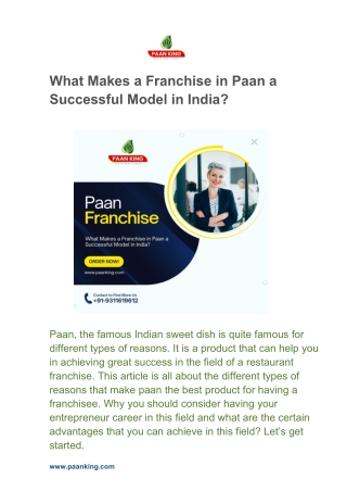 What Makes a Franchise in Paan a Successful Model in India?