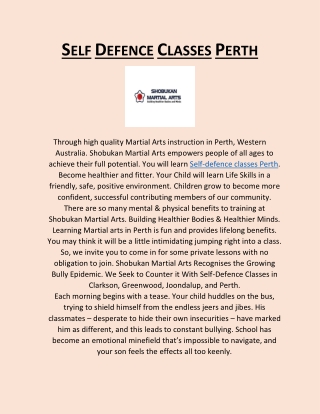 Self Defence Classes Perth in Perth