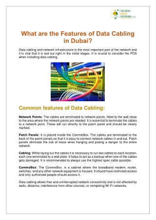 What are the Features of Data Cabling in Dubai