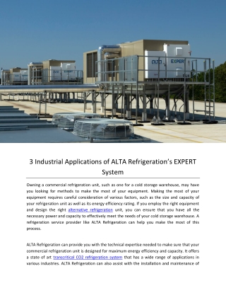 3 Industrial Applications of ALTA Refrigeration’s EXPERT System