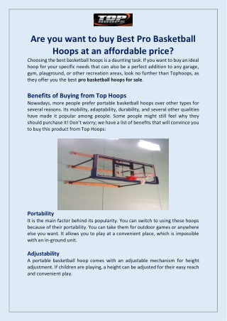 Get the best Portable Hoop Basketball - Tophoops