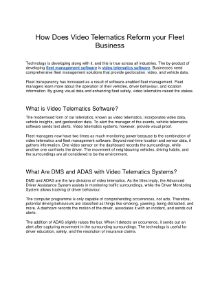 How Does Video Telematics Reform your Fleet Business