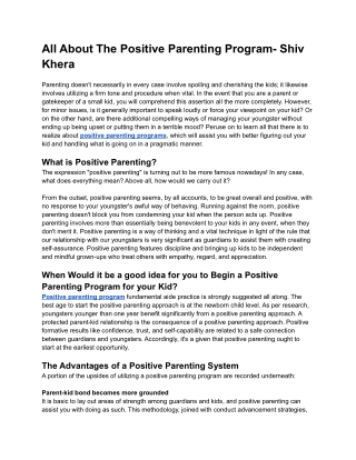 All About The Positive Parenting Program- Shiv Khera