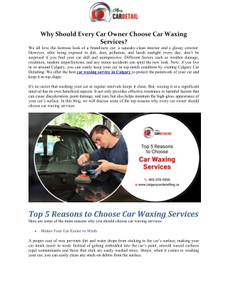 Why Should Every Car Owner Choose Car Waxing Services