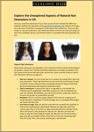 Explore the Unexplored Aspects of Natural Hair Extensions in UK