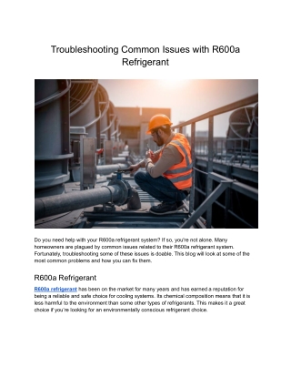 Troubleshootin Issues with R600a Refrigerant