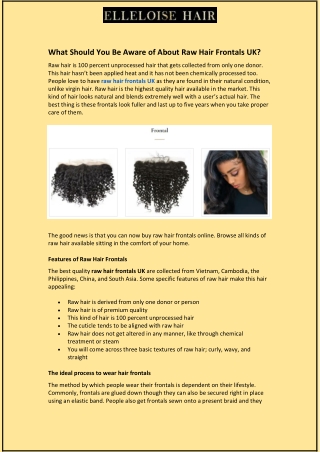 What Should You Be Aware of About Raw Hair Frontals UK?