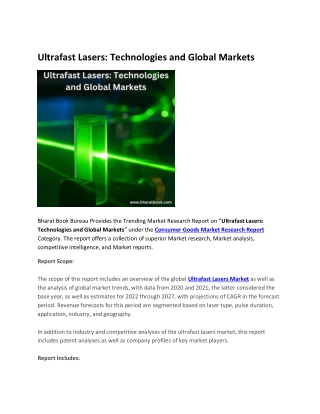 Ultrafast Lasers, Technologies and Global Markets