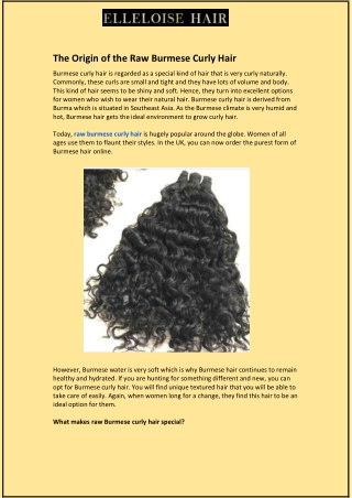 The Origin of the Raw Burmese Curly Hair