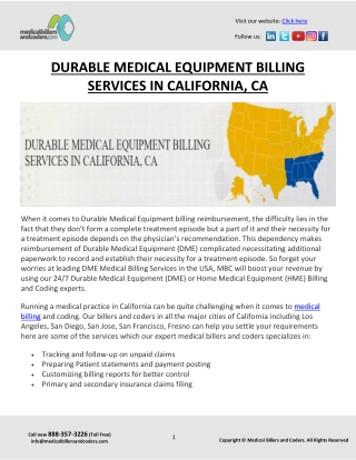 DURABLE MEDICAL EQUIPMENT BILLING SERVICES IN CALIFORNIA, CA