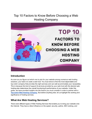 Top 10 Factors to Know Before Choosing a Web Hosting Company