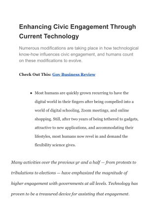 Enhancing Civic Engagement Through Current Technology