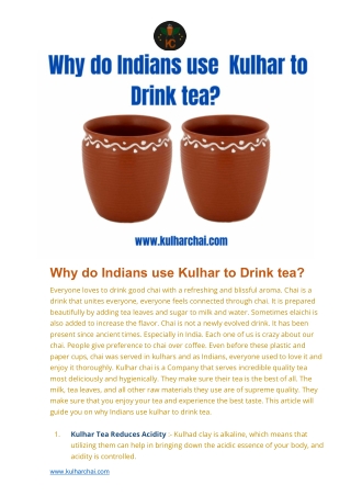 Why do Indians use Kulhar to Drink tea?