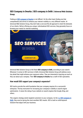 SEO company in Dwarka | SEO Company in Delhi | Universal Web Solution Group