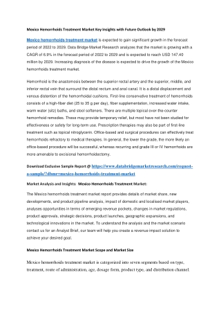 Mexico Hemorrhoids Treatment Market Key Insights with Future Outlook by 2029