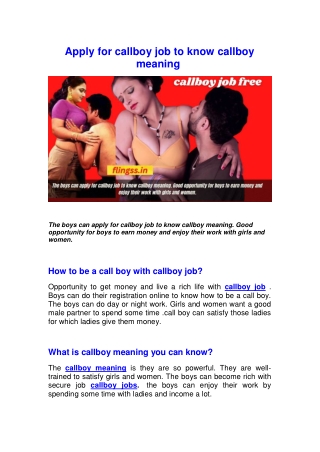 Apply for callboy job to know callboy meaning 