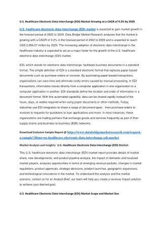 U.S. Healthcare Electronic Data Interchange (EDI) Market Growing at a CAGR of 9.2 by 2029