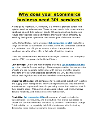 Why does your eCommerce business need 3PL services?