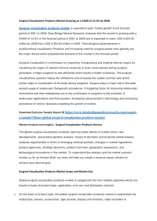 Surgical Visualization Products Market Growing at a CAGR of 13.5 by 2028