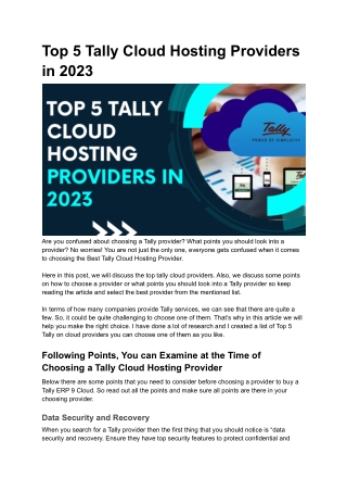 Top 5 Tally Cloud Hosting Providers in 2023