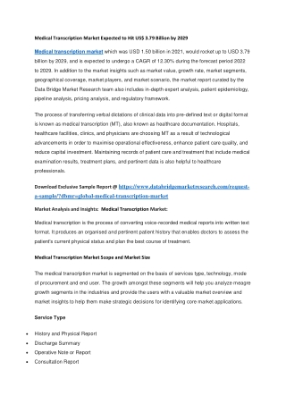 Medical Transcription Market Expected to Hit US 3.79 Billion by 2029