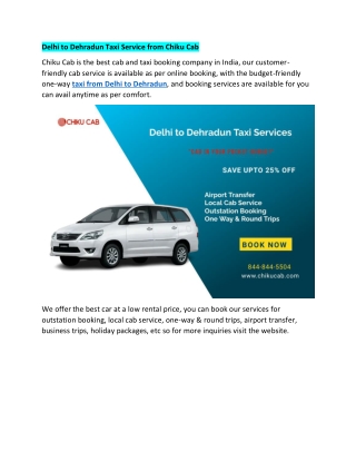 Delhi to Dehradun Taxi Service from Chiku Cab