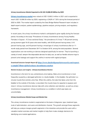 Urinary Incontinence Market Expected to Hit US 19,088.09 Million by 2029