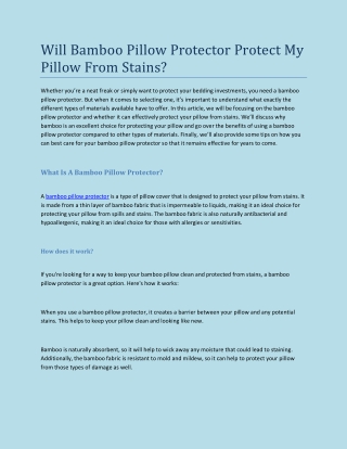 Will Bamboo Pillow Protector Protect My Pillow From Stains?