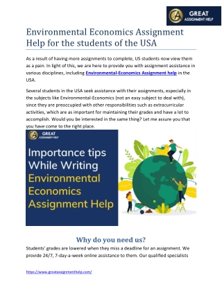 Environmental Economics Assignment Help for the students of the USA