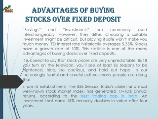 Advantages Of Buying Stocks Over Fixed Deposit