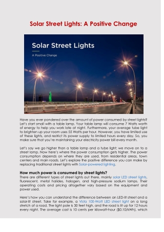 Solar Street Lights a Positive Change - Beyond Solar