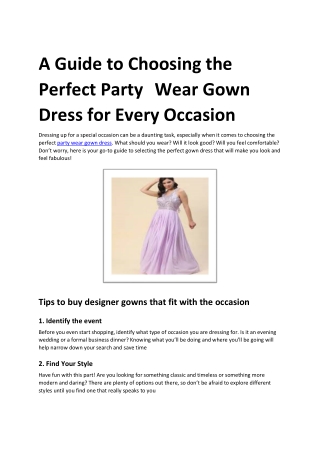 A Guide to Choosing the Perfect Partywear Gown Dress for Every Occasion