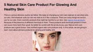 5 Natural Skin Care Product For Glowing And Healthy Skin