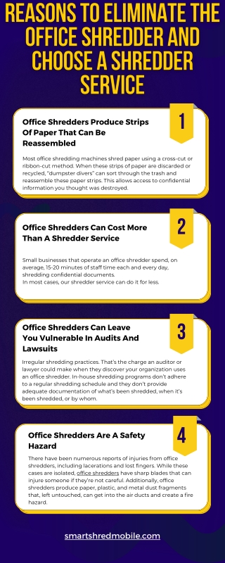 Reasons to eliminate the Office Shredder and choose a Shredder Service