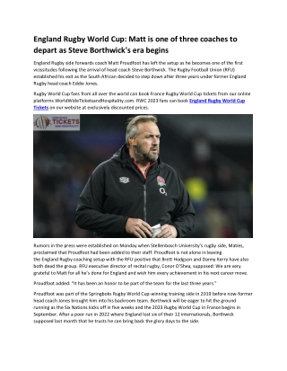 England Rugby World Cup Matt is one of three coaches to depart as Steve Borthwick's era begins