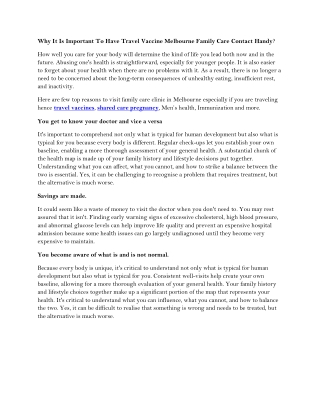 Why It Is Important To Have Travel Vaccine Melbourne Family Care Contact Handy