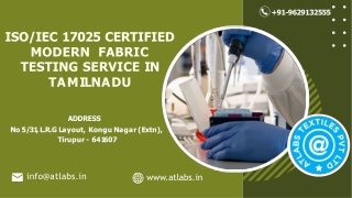 ISO/IEC 17025:2017 Certified Best Textile Lab  in Tamilnadu