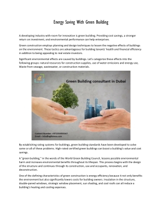 Energy Saving With Green Building