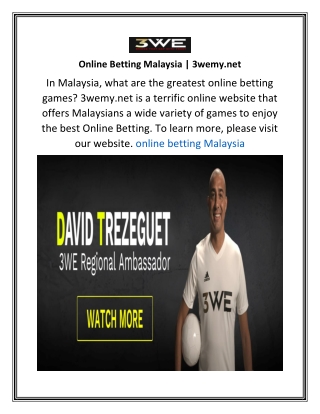 Online Betting Malaysia 3wemy.net